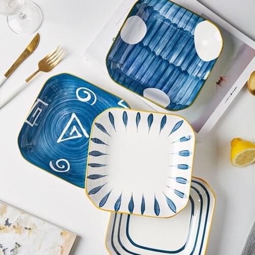 Jusen Japanese Style Ceramic Western Dinner Plate Creative Multiple Colors Glaze Tableware Home Kitchen Porcelain Square Dishes