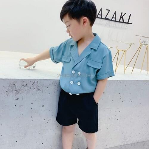 Boys Summer Cool Shirt +Shorts 2Pcs Clothing Set Kids High Quality Collar Tops Boys School Shirt 2-10 Years Child Clothes