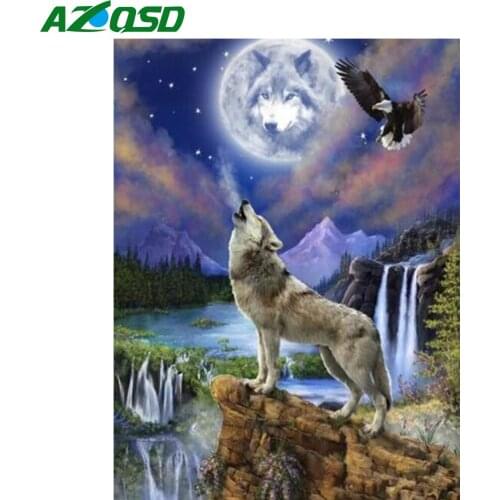 AZQSD Diamond Painting Wolf Eagle Waterfall Cross Stitch Kits Rhinestones Diamond Embroidery Waterfall Animal Mosaic Home Decor
