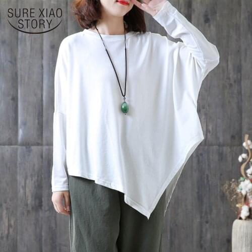 New Korean Loose Casual Bat Sleeve Solid Top Blouse Asymmetry Shirt Autumn Plus Size Wild Thin Irregular Shirts Tops Women 12740