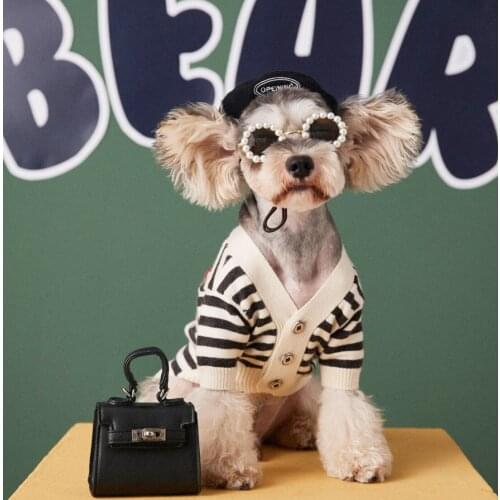 Dog clothes for fall/winter new Teddy Schnauzer bichon cute pet small dog striped sweater cardigan