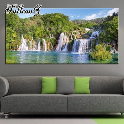 FULLCANG full square/round drill diy large diamond painting natural landscape 5d mosaic embroidery waterfall lake decor FC988