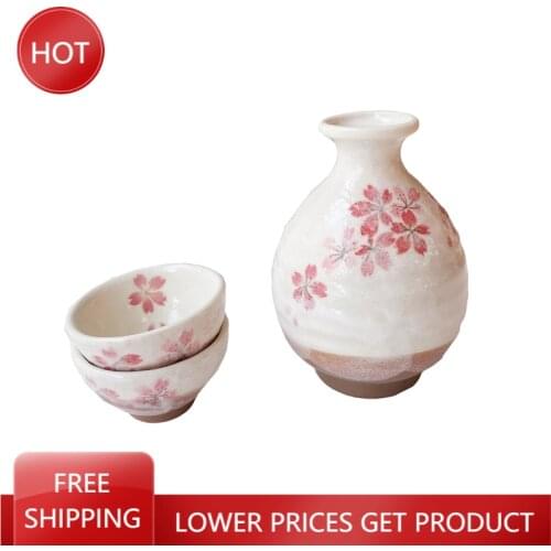 White Flower Japanese Sake Wine Glass Set Jug Sakura Cup Engraved Flask Pink Flasque Sake Cup Set Whisky Flask For Women AA50JT