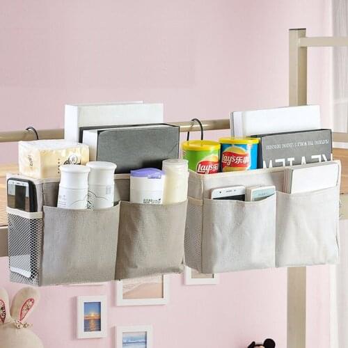 Dormitory Bedside Storage Bags Hanging Basket Stationery Organizer Room Organizer Student Cotton Linen Bedroom Accessories