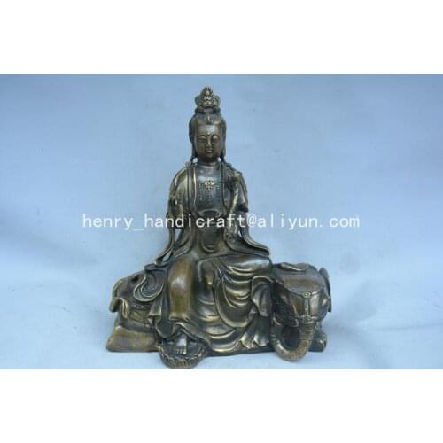 Rare Old Qing Dynasty brass statue,Guanyin sitting elephant ,free shipping