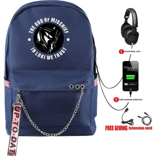 LOKI Laptop Backpack USB School Bags Travel Bags for Anime Bagpack Back To School Bags Chain backpack