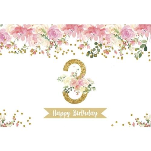Happy 3st Birthday Backdrop Pink Flower Photography Background Celebration Photo Booth Studio Decor