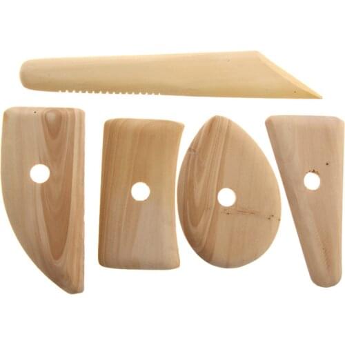 Family Multifunction 5Pcs Wood Pottery Clay Plasticine Sculpture Ceramics Molding Tool Potters Rib Perfect