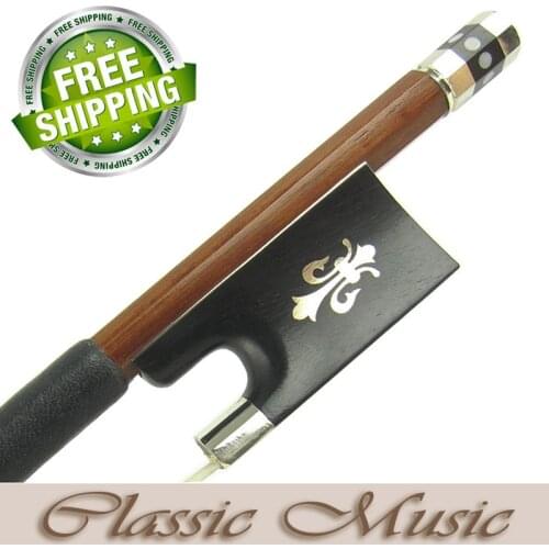 Silver Pernambuco Violin Bow with Fleur-de-Lys Inlaid Ebony Frog (4/4), Good Mongolian Horse Hair Hot Sell