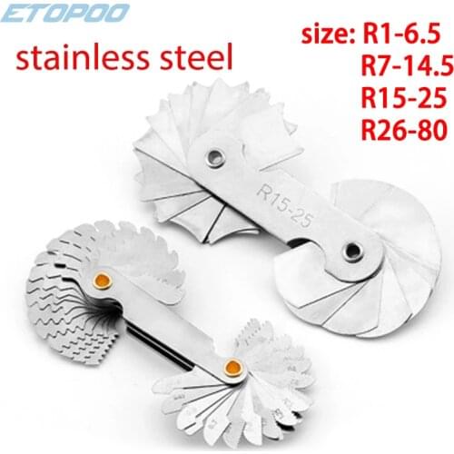 Radius template R gauge R1-6.5 7-14.5 15-25 26-80 radius gage plate fillet gaug External Internal Concave Convex Measuring tools