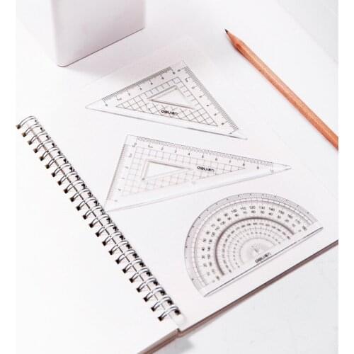 4 Pieces School Math Geometry Set Student Ruler Triangle Rulers Angle Protractor Transparent Stationery EO