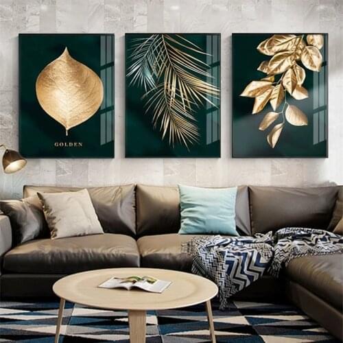 Nordic Black Gold Leaf Canvas Painting Luxury Modern Plant Picture Home Decor Wall Art Minimalist Posters and Prints Painting