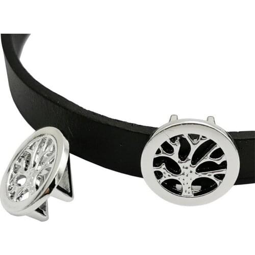 Aaazee Tree Sliders Silver Tone 10x3mm Inner Hole Flat Leather Beads 5 Pieces Bracelet Making Leather Ring Making