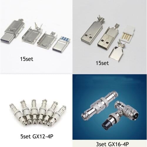 3Set GX16-4P docking+5set gx12-4p docking+15set usb 2.0 A nickel+15set type C 5A nickel