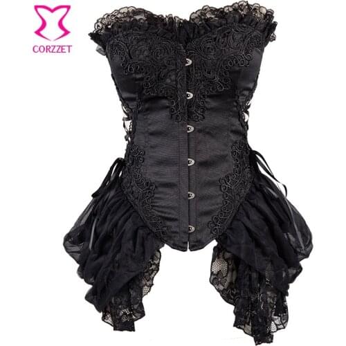 Vintage Gothic Corset Bustier Top Black Lace Skirted Corsetto Steampunk Corsets and Bustiers Sexy Corpetes Corselet Plus Size