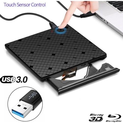 Touch Control USB3.0 Bluray External Optical Drive 3D Player BD-RE Burner Recorder DVD+/-RW DVD-RAM for Apple Laptop Computer PC