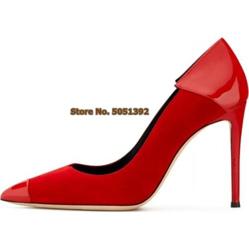 Suede Patchwork Women High Heel Pointed Toe Shallow Stiletto Heel Pumps Fashion Elegant Banquet Shoes Plus Size