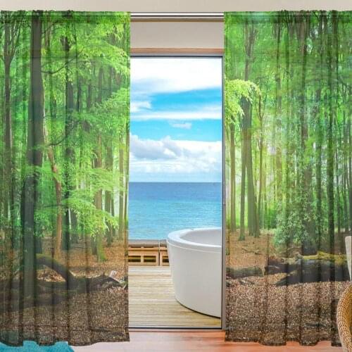 Green Forest Tulle Curtains Northern Europe Style Bedroom Windows Voile Curtain Natural Scenery Blind Screening Sheer Curtain