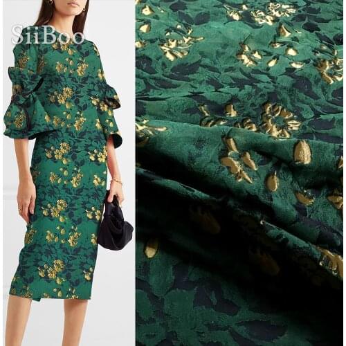 American style green with gold floral jacquard brocade fabric for dress coat autumn spring jacquard tissue tecidos cloth SP4531