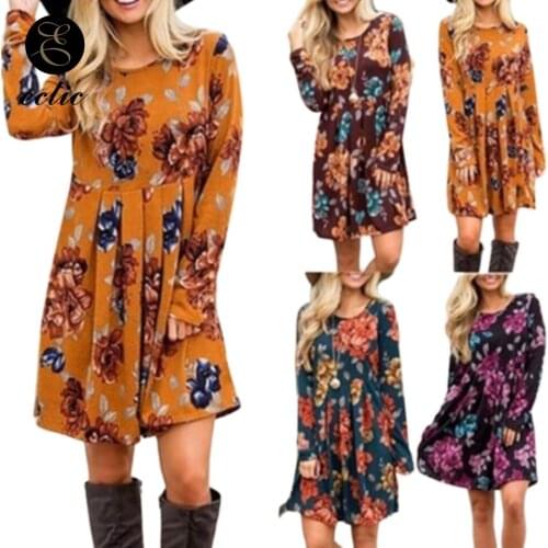 Yellow Floral Dress Empire Waist Sukienka Shirred Dress Frill Robe Femme 2021 Boho Clothing Casual Wear Dress Women Long Sleeve