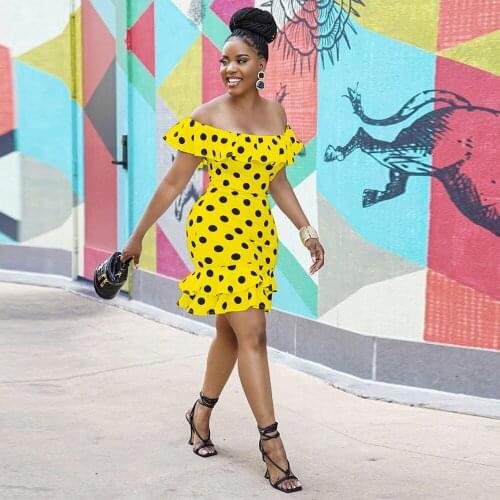 Black White Polka Dot Print Mermaid Dresses for Women Off The Shoulder Ruffles Sleeve Wrap Dress Elegant Backless Skinny Dress