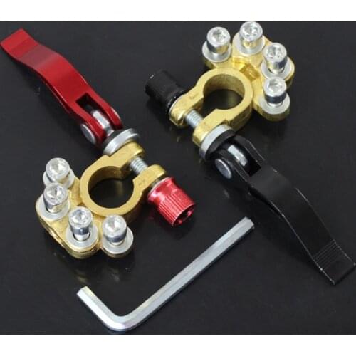 1 pair of Pure copper Car Battery Terminals, cable clamp terminals that can connect 4 cableswith quick switch, convenient and qu