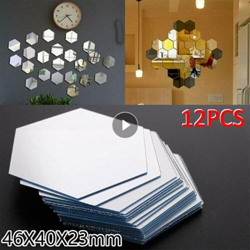 12PCs/Set DIY 3D Mirror Wall Stickers Hexagon Home Decor Mirror Decor Sticker Mural Removable Living-Room Decal Art Ornament Hot