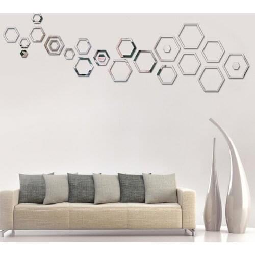 24Pcs/Set Wall Stickers Mirror Decals Geometric Pattern Self-Adhesive Acrylic Reflective Mirror Wall Decor Home Bedroom Decor