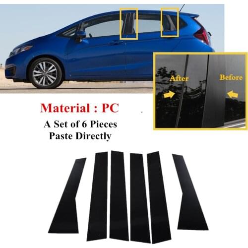 6pcs Set Decorative Gloss Black Pillar Posts Door Window Trim Cover Kit Fit For Honda Fit JAZZ II III IV 2008 2009 2010 2020