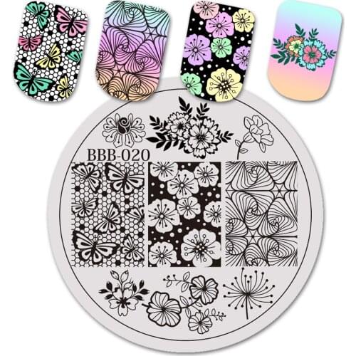 BeautyBigBang 1PCS Round Nail Stamping Plates Flower Nail Template Stamp Image Manicure Stamp Plate DIY Nail Designs