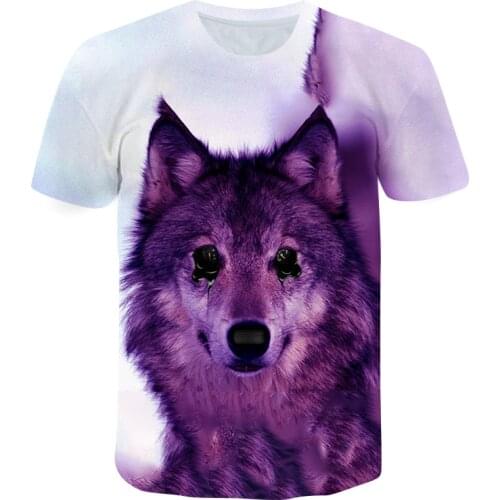 Off-white Man T-shirt Wolf Head Figure 3D Printing Boy Shirt Summer Short-Sleeved Clothes Street Fashion Trend Top