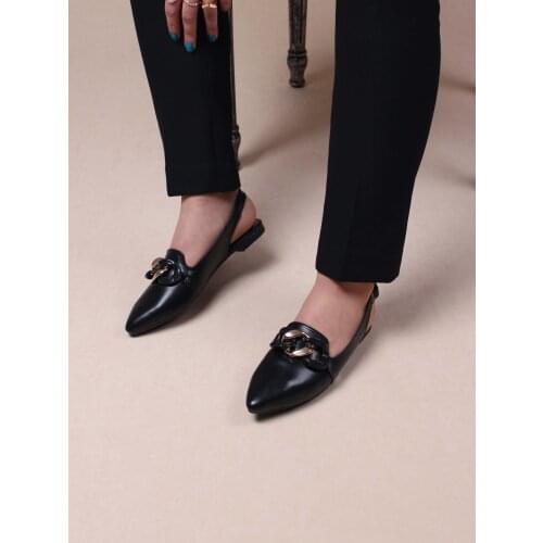 Womens Ballerina Black Buckled Open Back Ballerina 2021 Summer Season