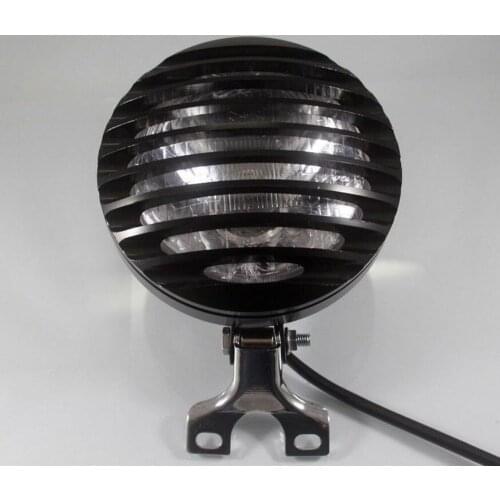 Black Grill Bottom Mount Motorcycle Headlight Cruiser Chopper Cafe Rat Bobber Retro CB