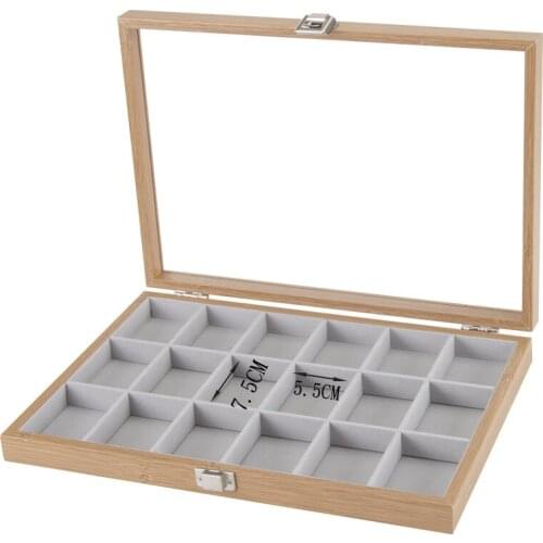 Wooden 18 Grids Pendant Necklace Earrings Jewelry Storage Display Box Holder Earring Jewelry Storage Case Showcase