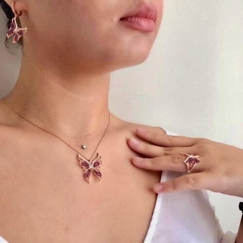 Showy Butterfly With Pink Wings 925 Sterling Silver Necklace Women Girls Gift Jewelry Accessories Fashion Handmade Elegant Chain