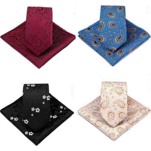 GUSLESON Fashion Printing 6cm Green Red Black Tie Set For Men Necktie Handkerchief Set for Wedding Business Party Formal Gift