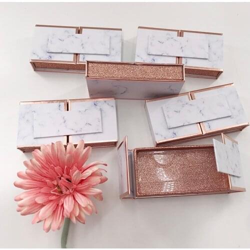 Custom Eyelash Packaging Marble Design Print Your Own Brand Name Glitter Rose Gold Lash Box for Dramatic Lashes
