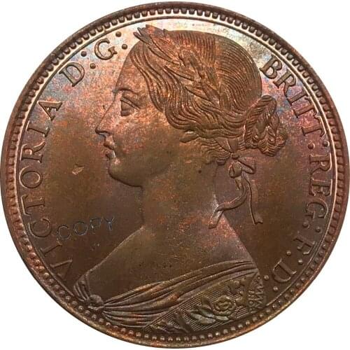 1861 United Kingdom 1 One Penny Victoria 2nd portrait Red Copper collectibles Copy Coin