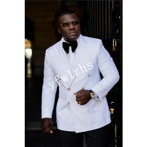Handsome Double-Breasted Groomsmen Peak Lapel Groom Tuxedos Mens Wedding Dress Man Blazer Prom Dinner (Jacket+Pants+Tie) A228