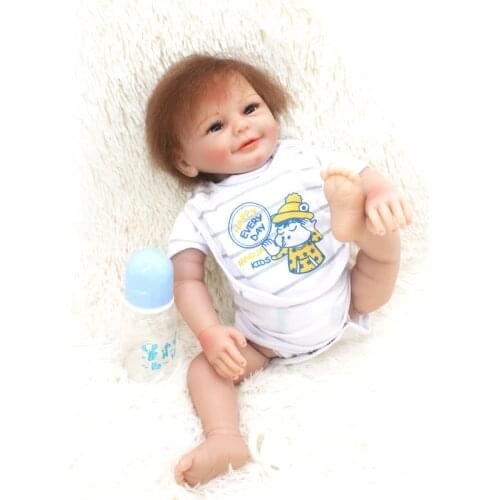 18 Inch 45cm Reborn Doll Baby Toy Dolls Smiling Childrens Cute Clothes Body Realistic Bebe For Kids Birthday Christmas Gifts