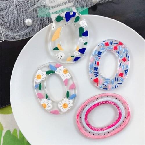 Summer style 40pcs/lot color flowers pattern print geometry ovals shape acrylic beads diy jewelry earring/garment accessory