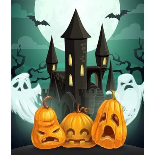 Moon Castle Ghost Pumpkin Diamond Painting Halloween Round Full Drill Cartoon DIY Mosaic Embroidery 5D Cross Stitch Home Decor