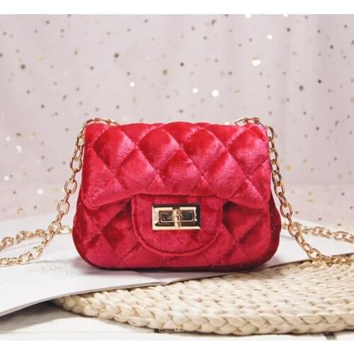 Fashion Mini Children Girls Chain Shoulder Bag Velvet HandBag PU Leather Party Kids Evening Party Purse Winter Childrens Bag