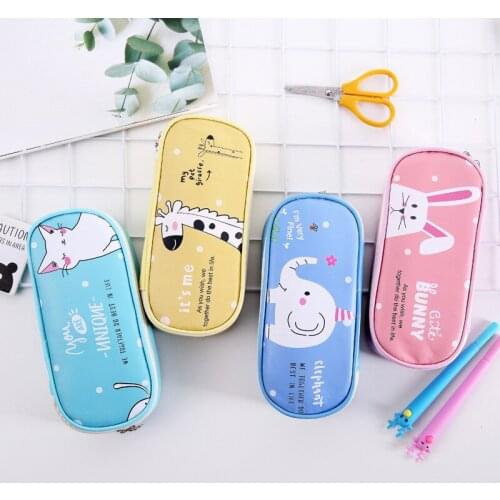 Cartoon Animal Large Capacity Pencil Case Cute PU Leather Pencilcase School Pen Case Supplies Pencil Bag Pouch Stationery Bag