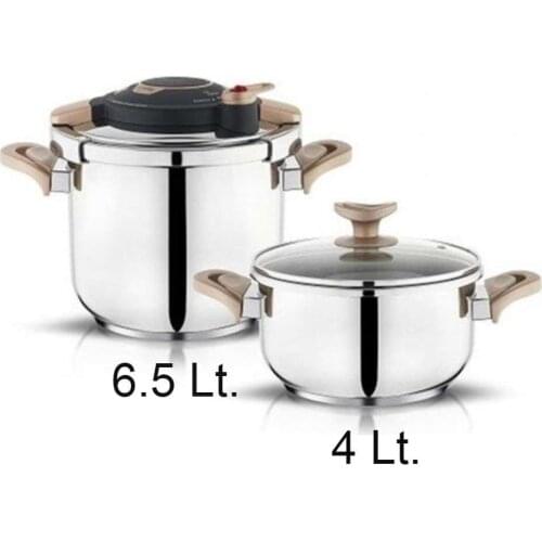 Pressure Cooker Set 4 & 6.5 Liter Changeable Covers Stainless Steel 18/10 Cr-Ni Made in Turkey