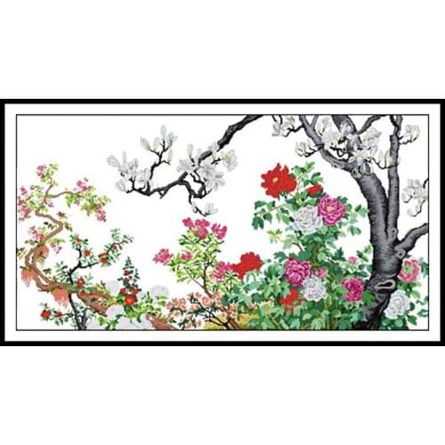 Flower Blooming DIY Needlework Sets Cross Stitch Sets Embroidery Kits 14ct 11ct Counted Printed Canvas Cotton Thread Sets Crafts