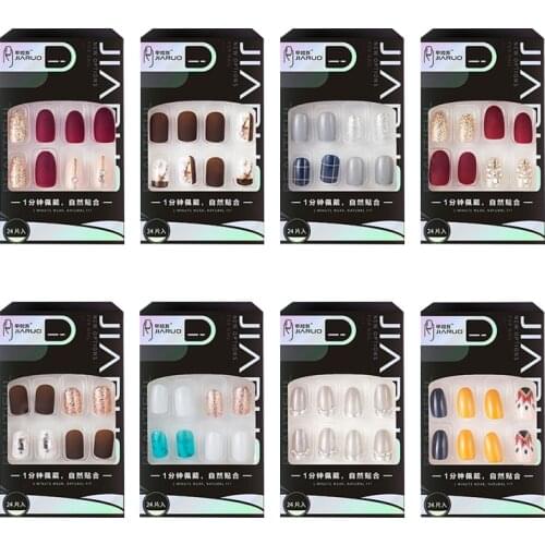 Fake Nails Art Nail Tipswith Designs Press on False Set Full Cover Artificial Short Stick Packaging Kiss Display Clear Tipsy