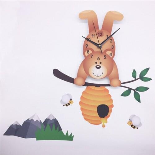 3D Cartoon Bear Wall Clocks Modern Design Kindergarten Kids Room Bedroom Home Decoration DIY Art Watches Kitchen Silent Horloge