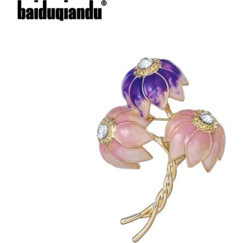 Baiduqiandu Brand 2021 New Arrival Pink and Purple Metal Flower Brooches for Women Girls Costume Jewelry Gifts