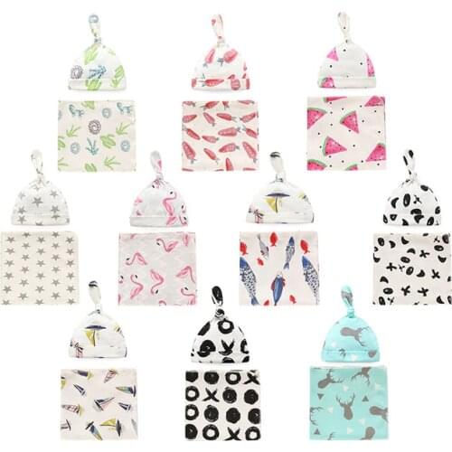 2 Pieces Set 0-6 Months Newborn Baby Blanket Blanket+Hat 100% Cotton Infant Receiving Blanket & Swaddling Wrap Bedding Sleepsack